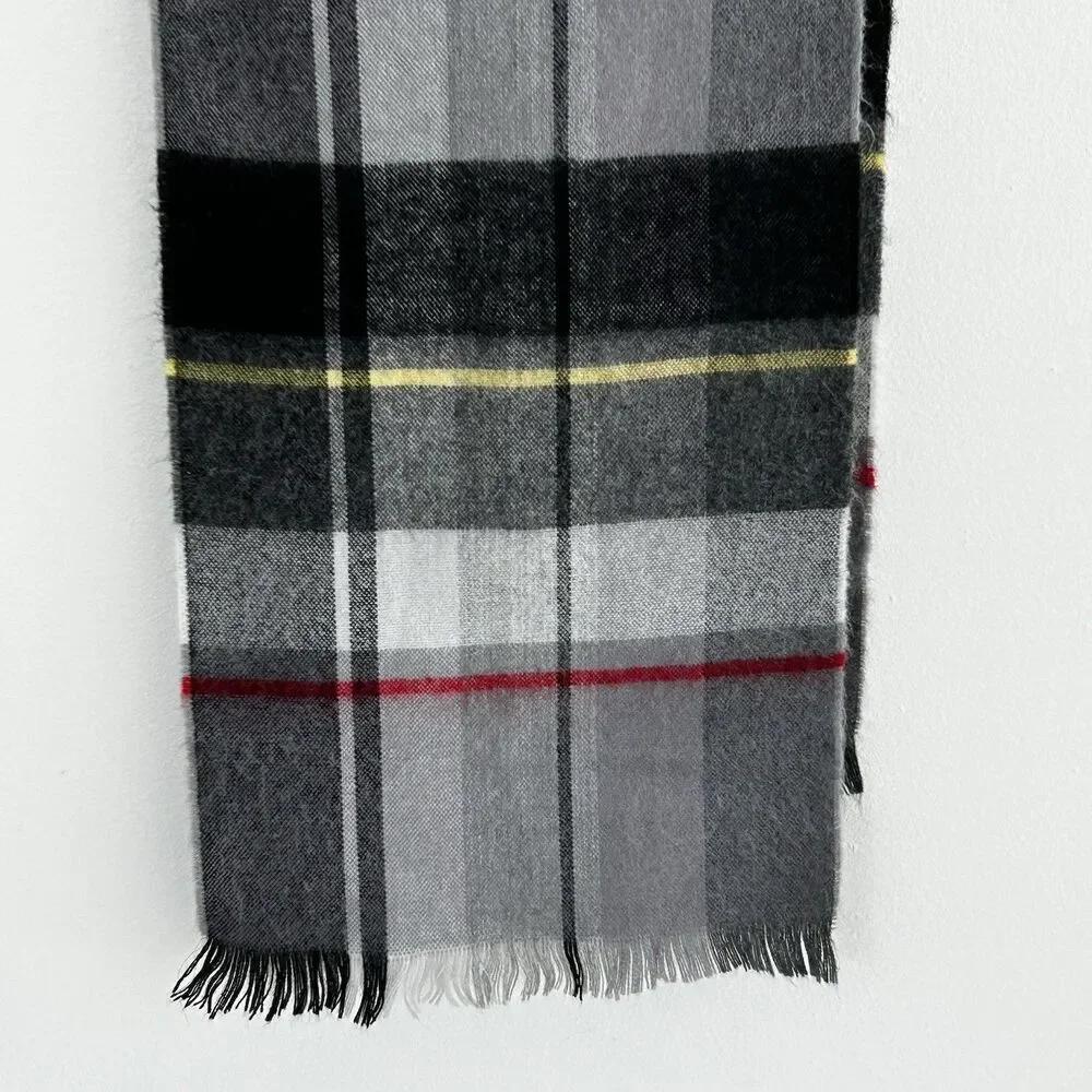 Vintage Courtelle Plaid Scarf Made in France Grey Fringed Courtaulds Preppy